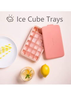 Ice Cube Tray Silicone Easy Release Flexible 24-Ice Trays Molds with Removable Lid Dishwasher Safe Square Reusable (Pink)