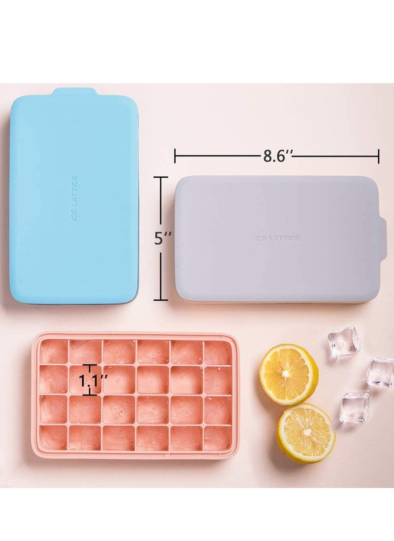 Y&D - Ice Cube Tray Silicone Easy Release Flexible 24-Ice Trays Molds with Removable Lid Dishwasher Safe Square Reusable (Pink) - Image 1