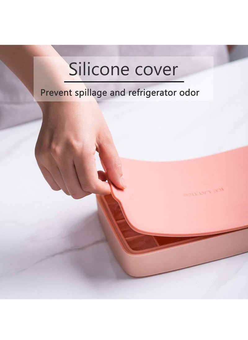 Y&D - Ice Cube Tray Silicone Easy Release Flexible 24-Ice Trays Molds with Removable Lid Dishwasher Safe Square Reusable (Pink) - Image 1