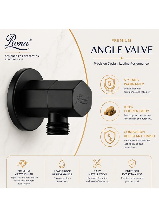 RONA Premium Solid Copper Angle Valve | Heavy-Duty Quarter Turn Shut-Off Valve with Hexagonal Cap | Leak-Proof Ceramic Disc | Universal G 1/2" Fitting for Bathroom & Kitchen | 5-Year Warranty (Available in 6 Luxury Finishes) - Image 5