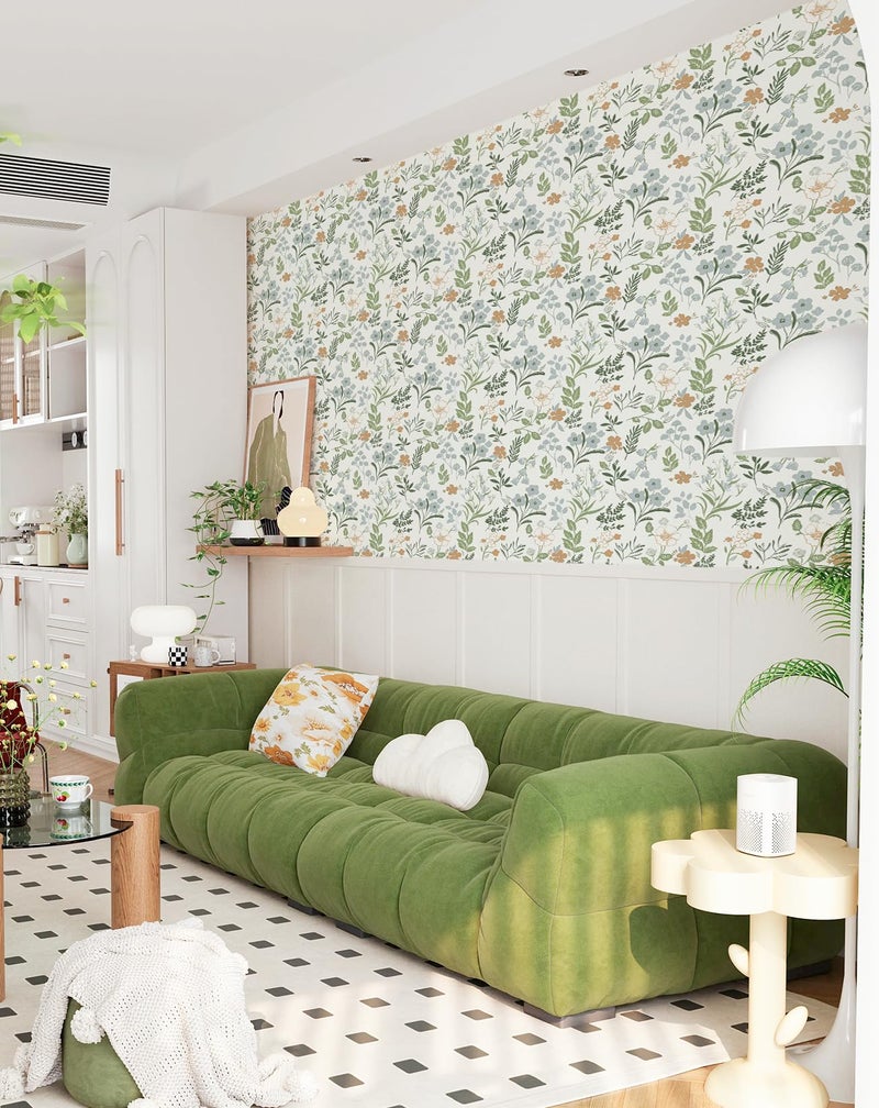 MelunMer Floral Wall Paper Peel and Stick Wallpaper Boho Leaf Contact Paper for Drawers Cabinets Self Adhesive Removable Wallpaper for Bedroom Bathroom Waterproof Botanical Green17.3 x197 - Image 5