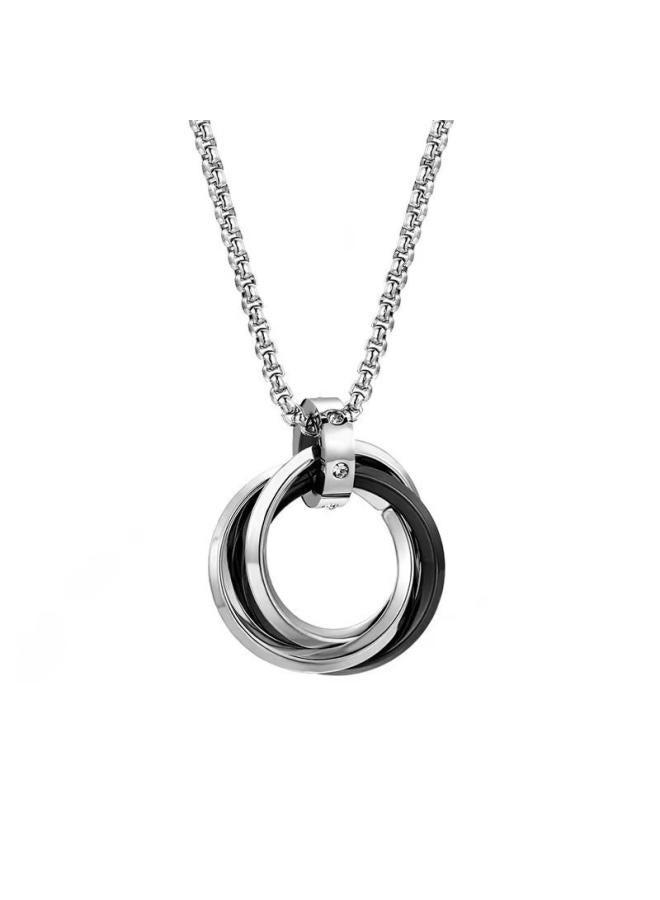 European And American Hot- Stainless Steel Three-ring Necklace Simple Non-fading Men's Hip-hop Style Titanium Steel Diamond Pendant Jewelry