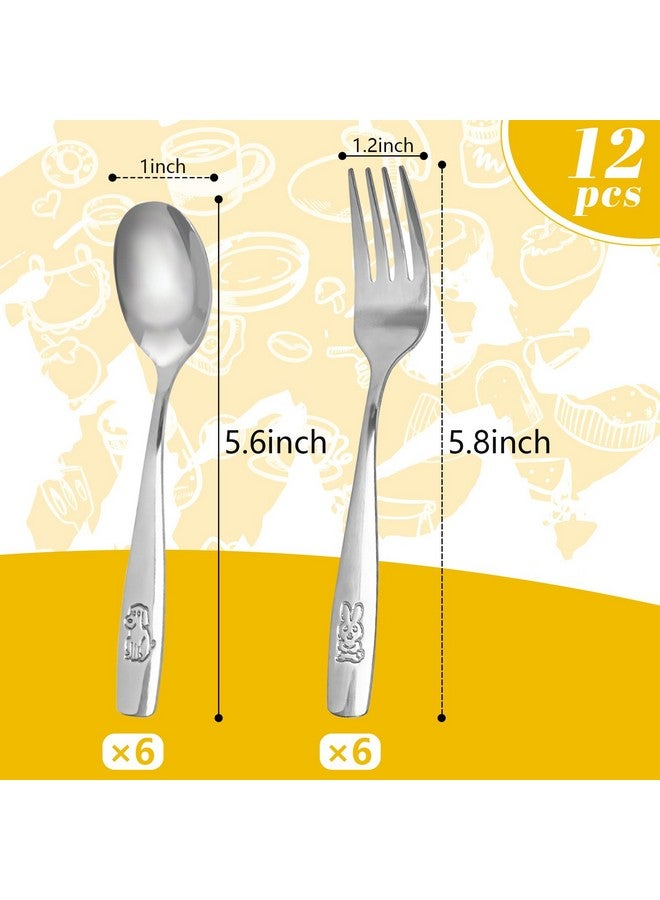 HansGo 12Pcs Children Safe Forks And Spoons Silverware For Kids Cutlery Set Toddler Utensils Stainless Steel Tableware With Bunny And Puppy Motifs - Image 2
