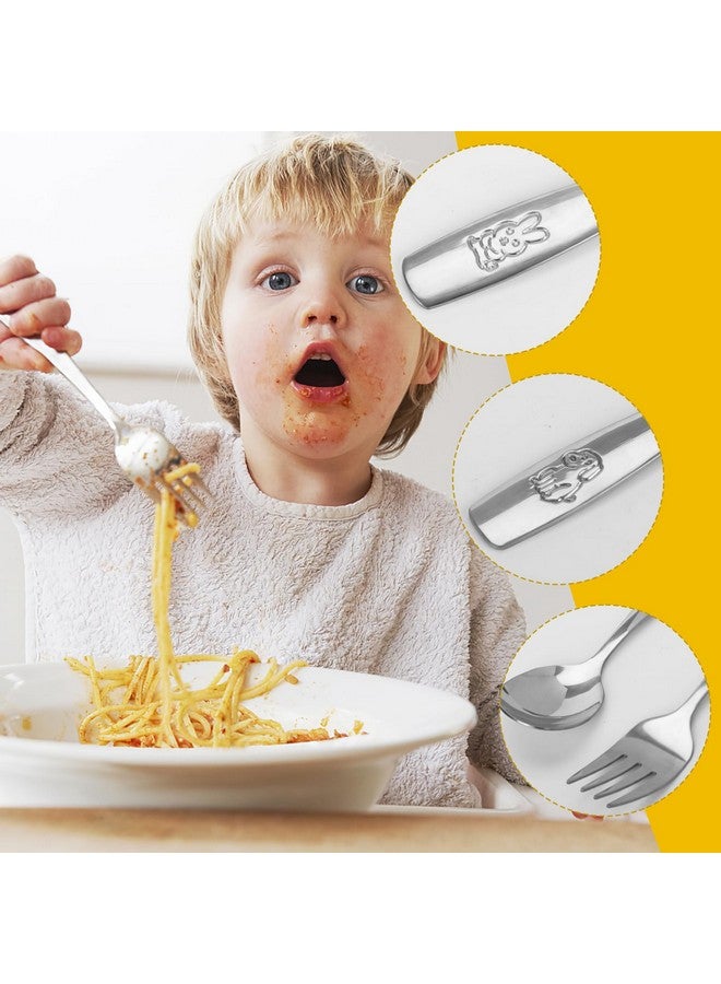 HansGo 12Pcs Children Safe Forks And Spoons Silverware For Kids Cutlery Set Toddler Utensils Stainless Steel Tableware With Bunny And Puppy Motifs - Image 4
