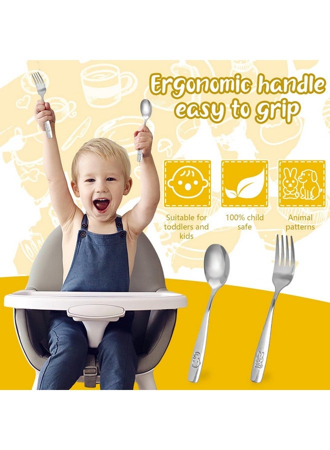 HansGo 12Pcs Children Safe Forks And Spoons Silverware For Kids Cutlery Set Toddler Utensils Stainless Steel Tableware With Bunny And Puppy Motifs - Image 3