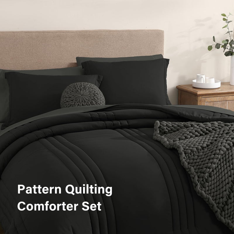 Monbix King Size Comforter Set - 7 Pieces Bed in a Bag King, Black Bedding Sets with Comforter, All Seasons Comforter Bed Set with Sheets, Pillowcases & Shams - Image 4