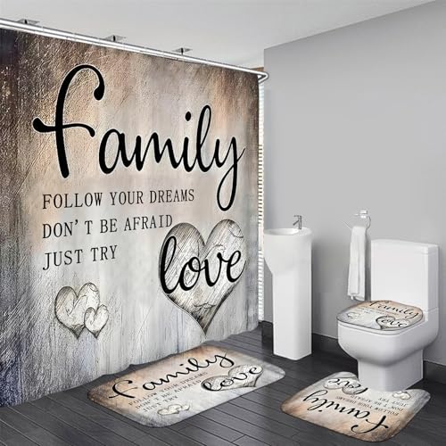 AZHM Inspirational Motivational Shower Curtain Set for Bathroom 4 Pcs Black Bathroom Accessory Decor Sets with Shower Curtain and Rugs - Image 1