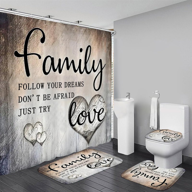 AZHM Inspirational Motivational Shower Curtain Set for Bathroom 4 Pcs Black Bathroom Accessory Decor Sets with Shower Curtain and Rugs - Image 2