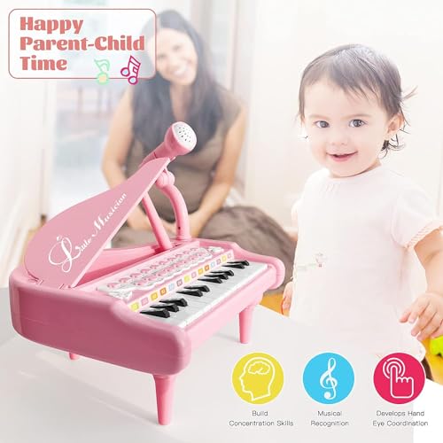 Love&Mini LoveMini Piano Keyboard Toys for Girls 24 Keys Toddler Piano Music Toy Instruments with MicrophonePink Piano Toys for 1 2 3 4 5 Years Old Girls Birthday Xmas Gifts 24 Keys Pink Piano Toy - Image 5
