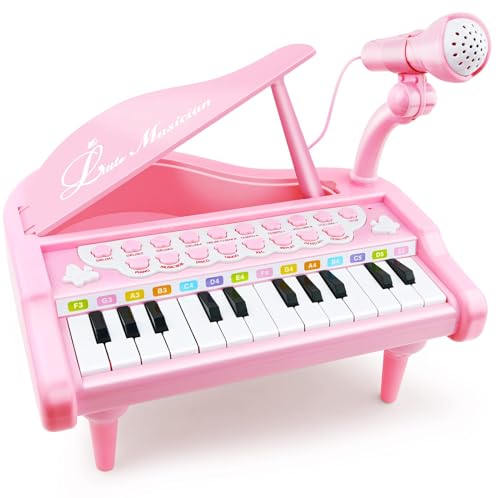 Love&Mini LoveMini Piano Keyboard Toys for Girls 24 Keys Toddler Piano Music Toy Instruments with MicrophonePink Piano Toys for 1 2 3 4 5 Years Old Girls Birthday Xmas Gifts 24 Keys Pink Piano Toy - Image 1