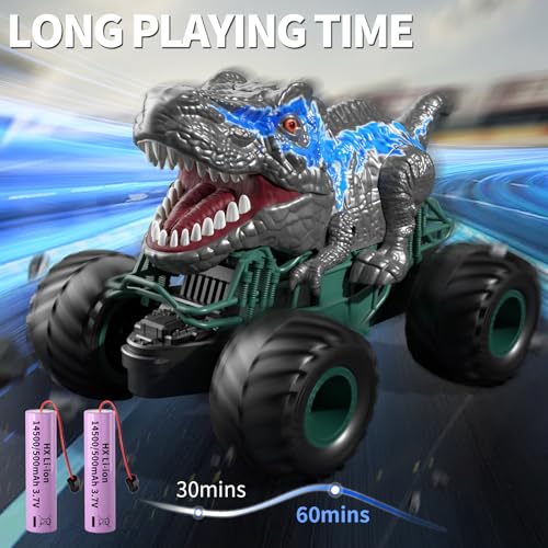 Bennol 2.4GHz Dinosaur Remote Control Cars Toys for Kids Boys 4-7 5-7 8-12, RC Dinosaur Car Toys with Light, Sound, Spray, Indoor Outdoor Toys Gifts for 3 4 5 6 Year Old Boys, RC Car Toys for Boy - Image 4