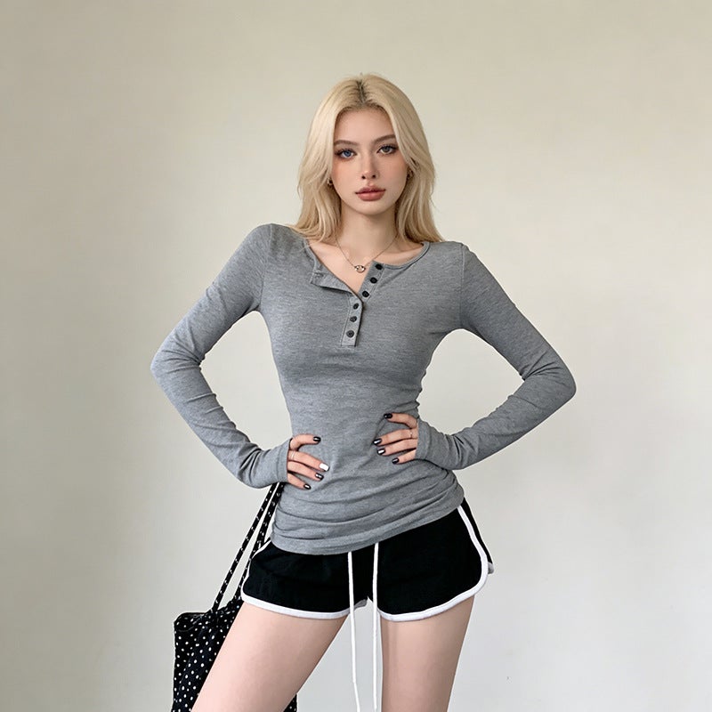 Women's Half-Zip Long Sleeve T-Shirt Slim Fit - Image 1