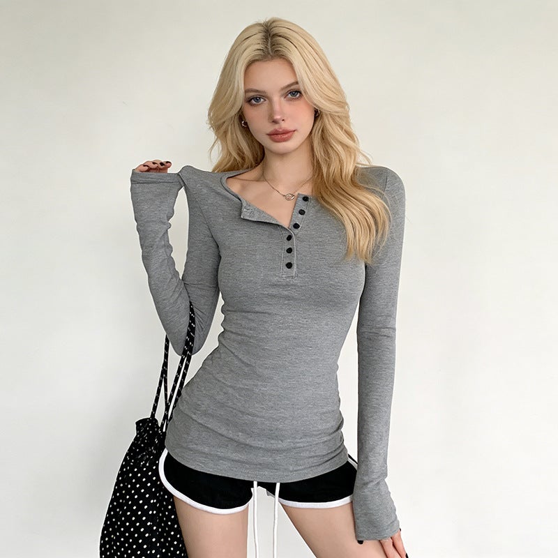 Women's Half-Zip Long Sleeve T-Shirt Slim Fit - Image 2