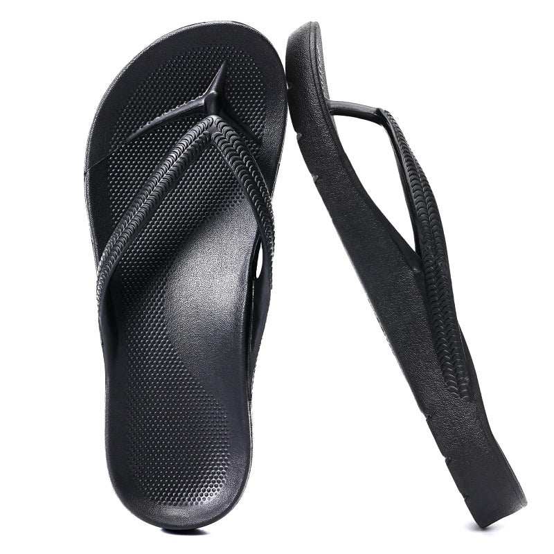 GETOEU Flip Flops for Women and Men with Arch Support Comfortable Slide Sandals Slip Resistant Shower Shoes Walking Thong Sandals,Black,6.5 Women/5.5 Men - Image 1