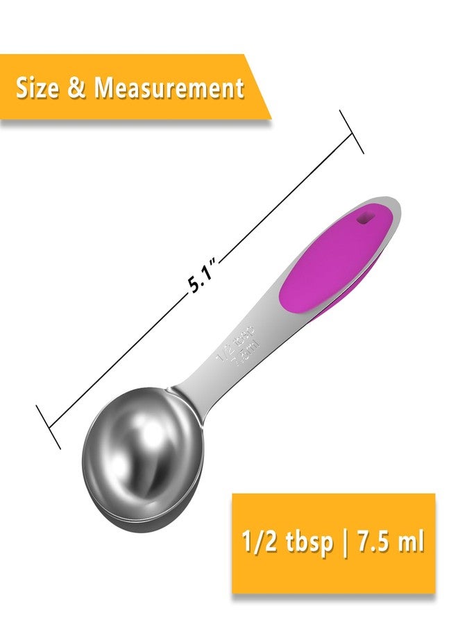 LEIFENY ملعقة قياس فردية من LEIFENY، قطعة واحدة، نصف ملعقة كبيرة (1.5 ملعقة صغيرة، 1/4 أونصة، 7.5 مل)، بمقبض سيليكون وردي، مصنوعة من الفولاذ المقاوم للصدأ. - Image 2