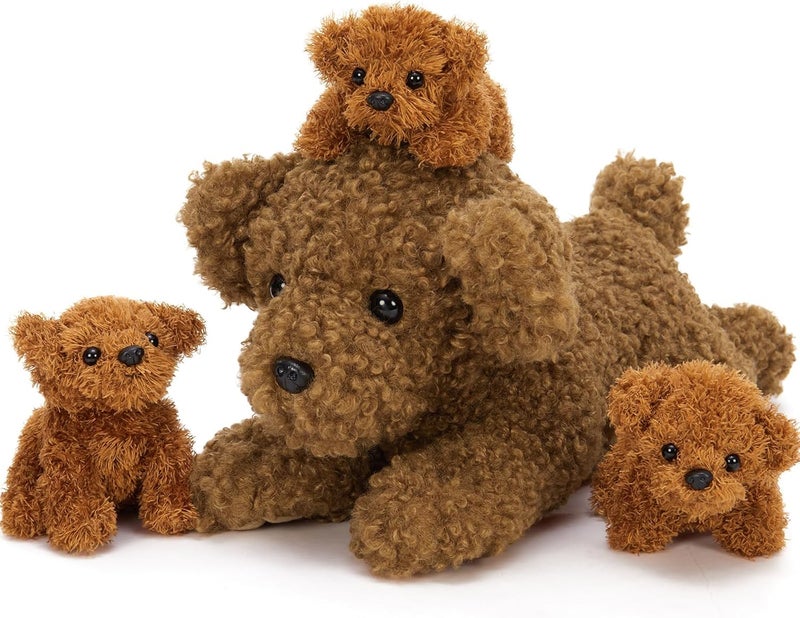 MorisMos Giant Poodle Teddy Dog Cuddly Toy XXL with 3 Puppies in the Belly, 47cm Large Poodle Dog Plush Toy Stuffed Animal Cuddly Toys, Birthday Christmas Gift for Children Baby - Image 1