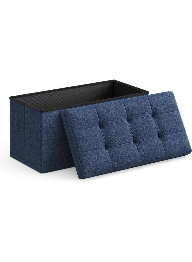 SONGMICS 30 Inches Folding Storage Ottoman Bench, Storage Chest, Foot Rest Stool, Navy Blue  - Image 5