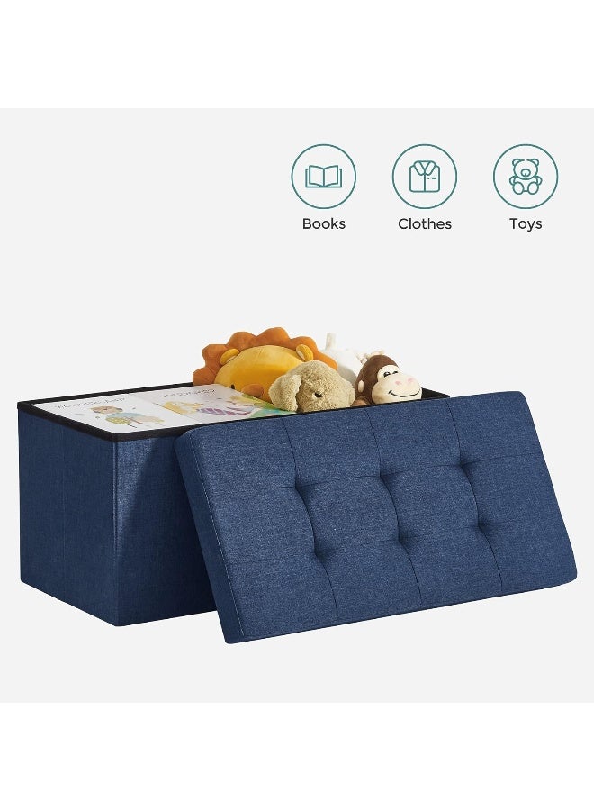 SONGMICS 30 Inches Folding Storage Ottoman Bench, Storage Chest, Foot Rest Stool, Navy Blue  - Image 2