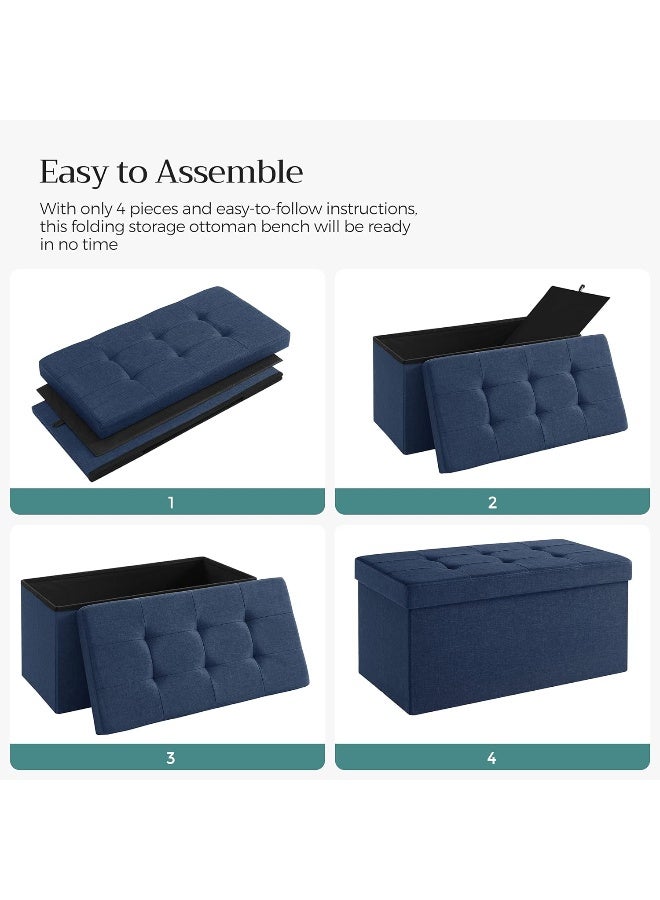 SONGMICS 30 Inches Folding Storage Ottoman Bench, Storage Chest, Foot Rest Stool, Navy Blue  - Image 4