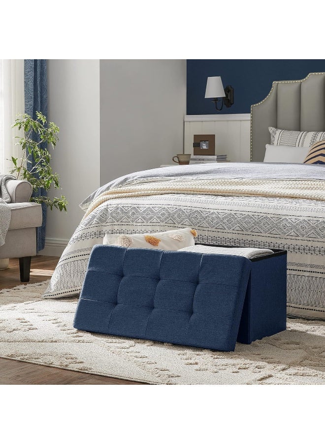 SONGMICS 30 Inches Folding Storage Ottoman Bench, Storage Chest, Foot Rest Stool, Navy Blue  - Image 3