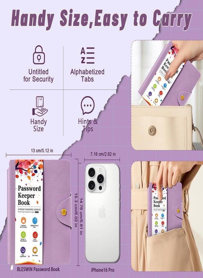 BLESWIN Password Keeper with Alphabetical Tabs, Internet Password Organizer for Contacts, Websitesm Special Days and Notes - 6'' x5.1'', Purple - Image 5