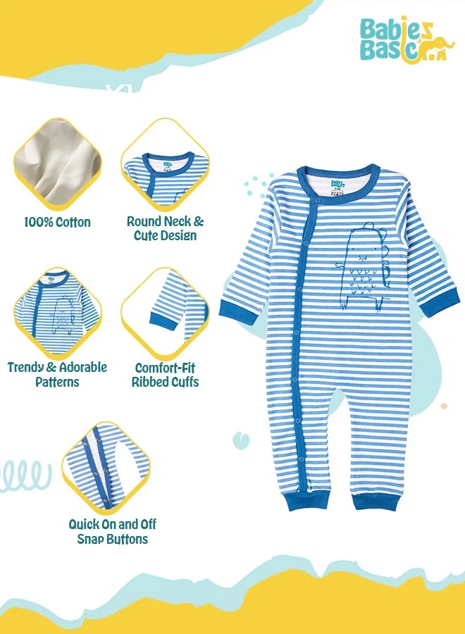 Babies Basic 100% Cotton Printed Long Sleeves Jumpsuit/Romper/Sleepsuit For Babies