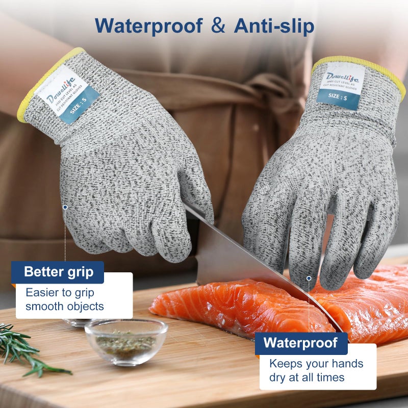 Dowellife Level 5 Cut Resistant Gloves with Silicone Coating, Food Grade Kitchen Knife Safety Gloves, Work Gloves for Chef, Mandoline Oyster Shucking Meat Cutting Wood Carving (Gray Large), Grey - Image 3