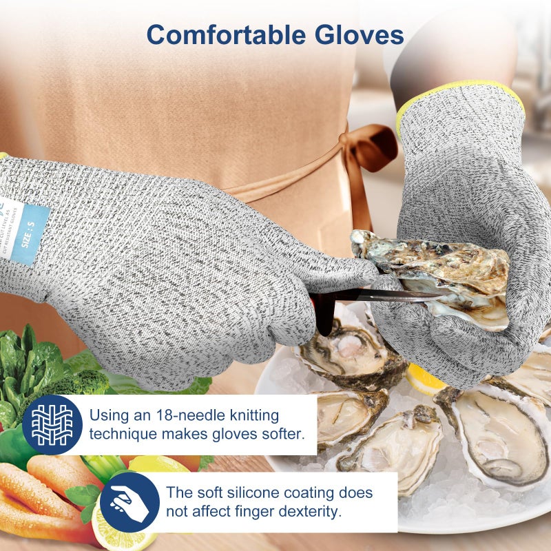 Dowellife Level 5 Cut Resistant Gloves with Silicone Coating, Food Grade Kitchen Knife Safety Gloves, Work Gloves for Chef, Mandoline Oyster Shucking Meat Cutting Wood Carving (Gray Large), Grey - Image 5