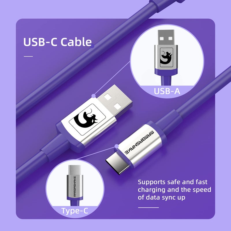 MAMBASNAKE C01 كابل لوحة مفاتيح ملفوف، كابل طيار USB-C مخصص احترافي، خط HyperSpeed من Type-C إلى USB-A بمعدل إرجاع 8 كيلو هرتز مع موصل طيران معدني للوحة مفاتيح الألعاب للكمبيوتر الشخصي - أرجواني - Image 3