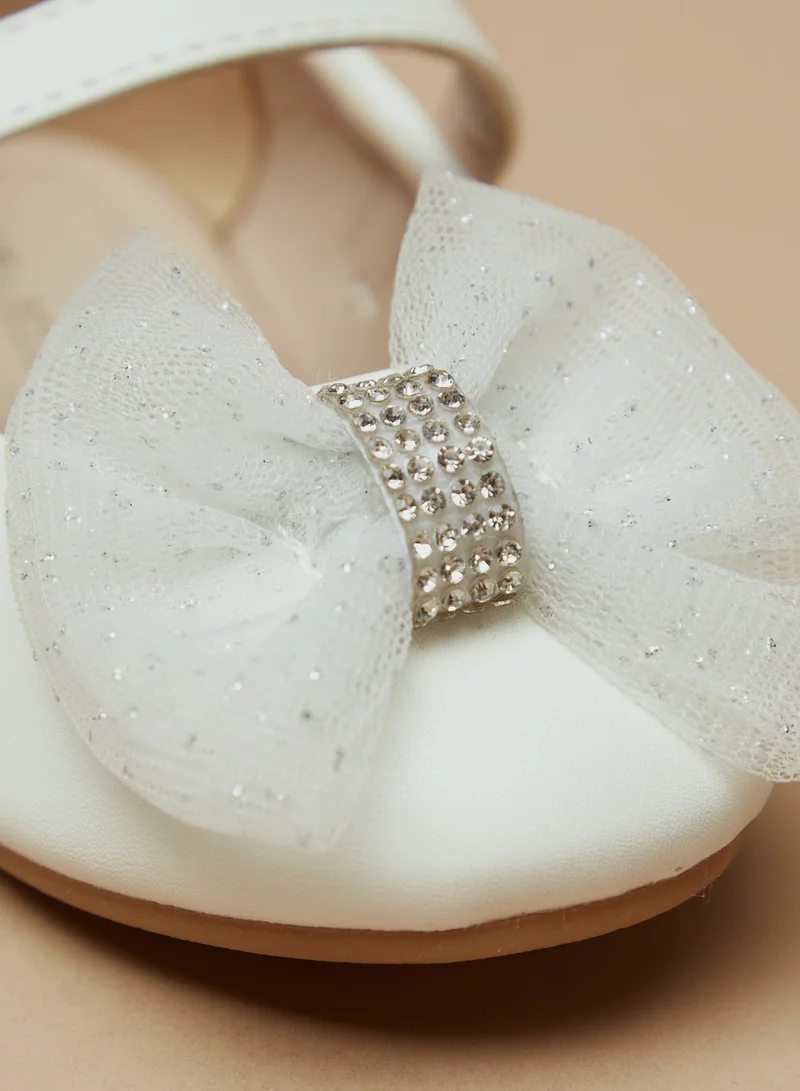 Flora Bella By Shoexpress Girls Studded Bow Round Toe Ballerina Shoes with Hook and Loop Closure