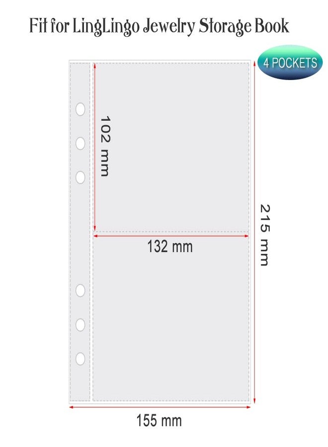LingLingo Clear Double-Sided Refill Inner Pages for Transparent Jewelry Storage Book 6 Ring Binder, 24 Sheets 96 Pockets - Image 2