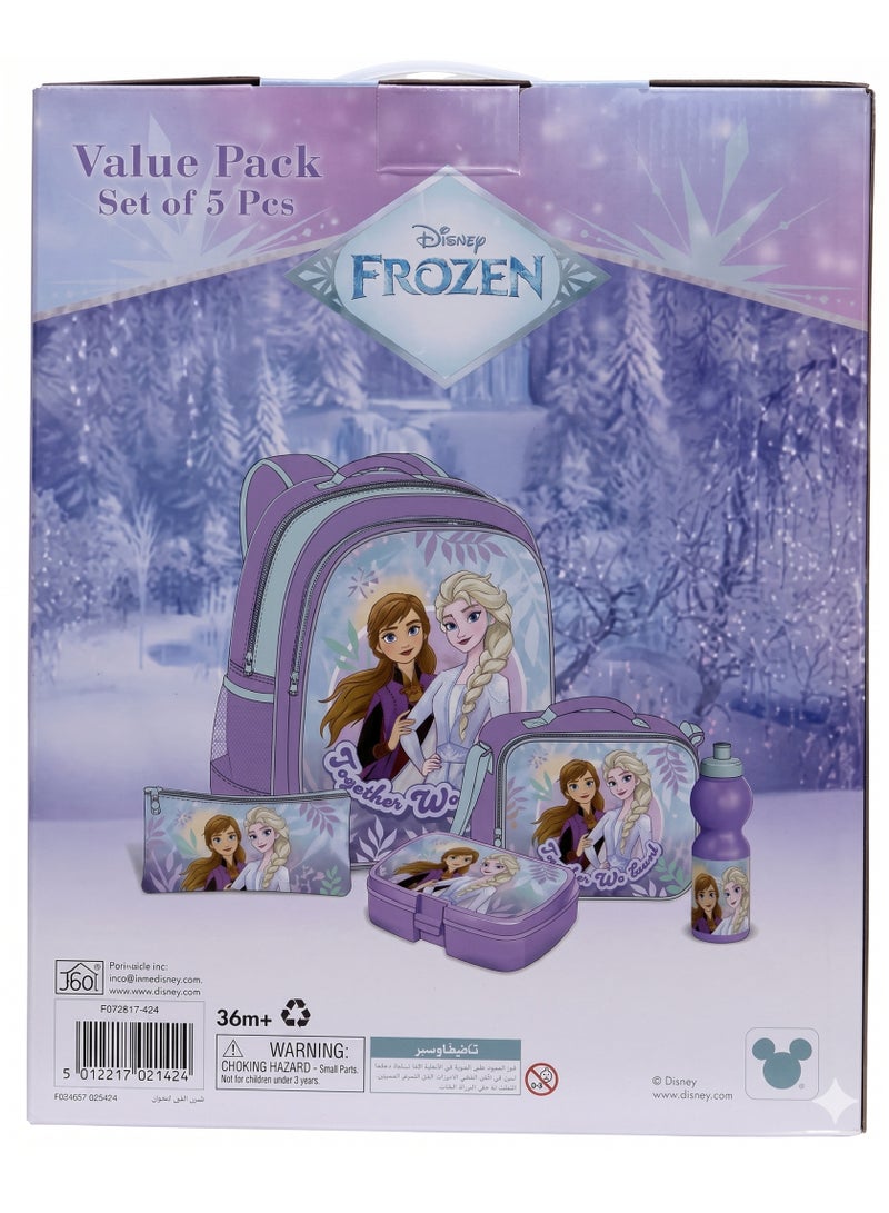 Disney Frozen 5-in-1 Backpack Set, 14-Inch School Bag with Matching Accessories for Kids - Image 1
