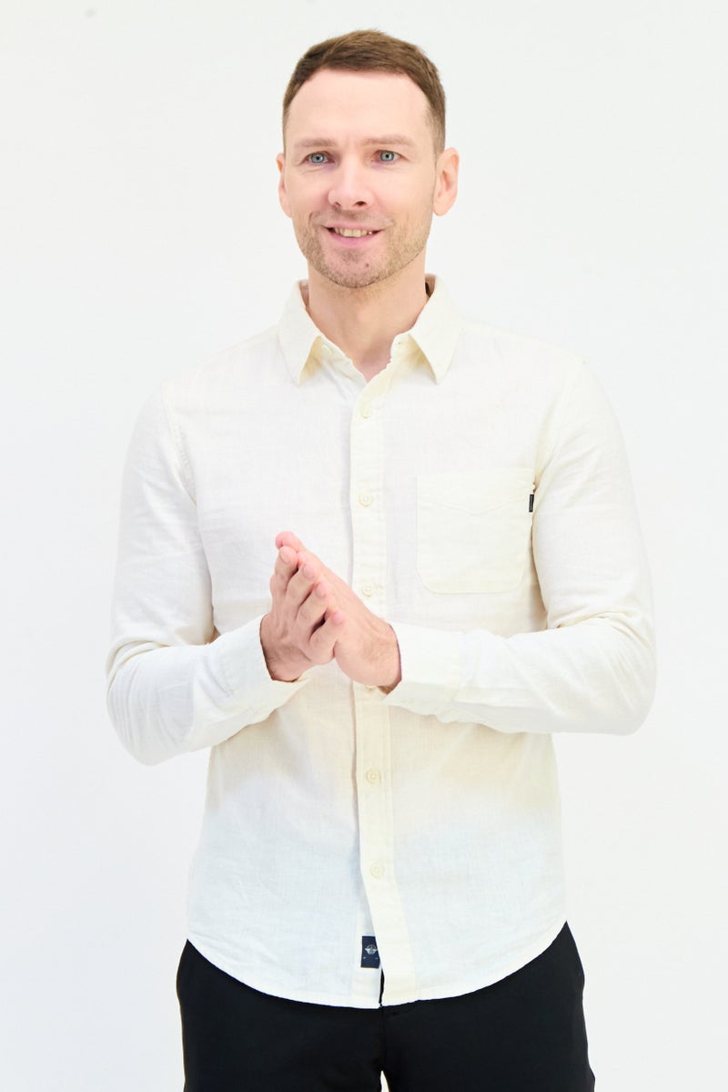 DOCKERS Men Slim Fit Solid Long Sleeves Casual Shirt, Off White  - Image 1