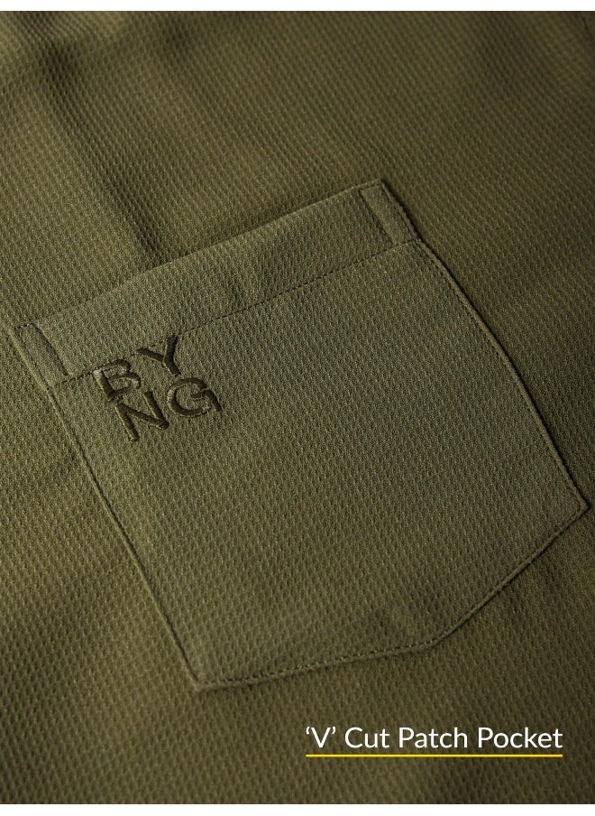 Beyoung - Olive Green Half Sleeve Waffle Shirt for Men - Image 1
