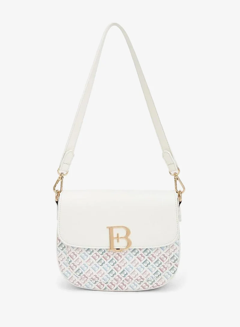 Monogram Print Shoulder Bag With Flap