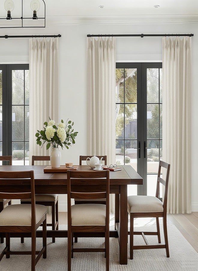 DUKIYO 84" Gray Beige Pleated Linen Curtains for Living Room, Pleated Curtains with Hooks, Rings, Back Flap, Farmhouse, Boho, Light Filter - Image 3
