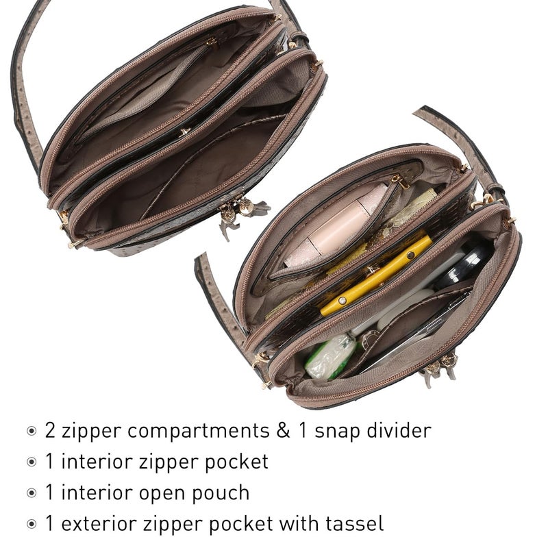 Dasein Women Tassel Zipper Pocket Crossbody Bag Shoulder Purse Fashion Travel Bag with Multi Pockets(Ostrich Khaki) - Image 5