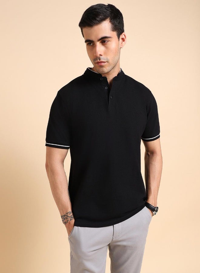 Dennis Lingo Men's Black 100% Cotton Solid Pattern Regular Fit T-Shirt  - Image 2