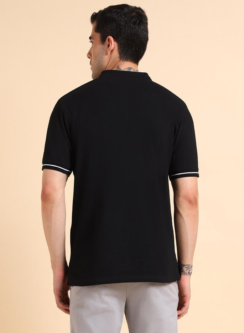 Dennis Lingo Men's Black 100% Cotton Solid Pattern Regular Fit T-Shirt  - Image 5