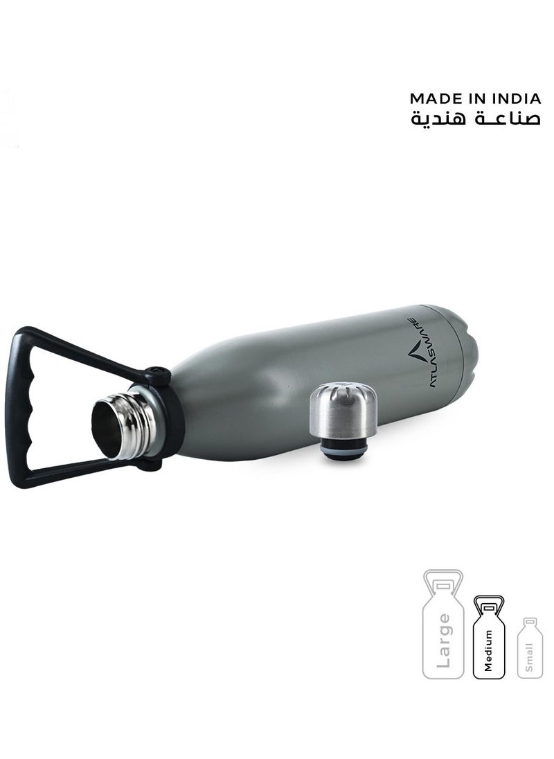 Atlasware - Water Bottle with a Capacity of 750 ml, Stainless Steel Water Bottle that keeps Cold for 52 Hours and Keeps Heat for 24 Hours, Gray - Image 1