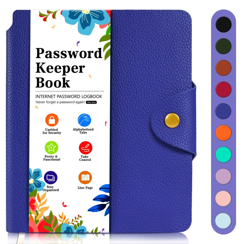 BLESWIN Password Book with Alphabetical Tabs, Elegant PU Leather Password Keeper Book, Small Password Journal to Record Contacts, Special Days, Internet Setting, Dark Blue - Image 1