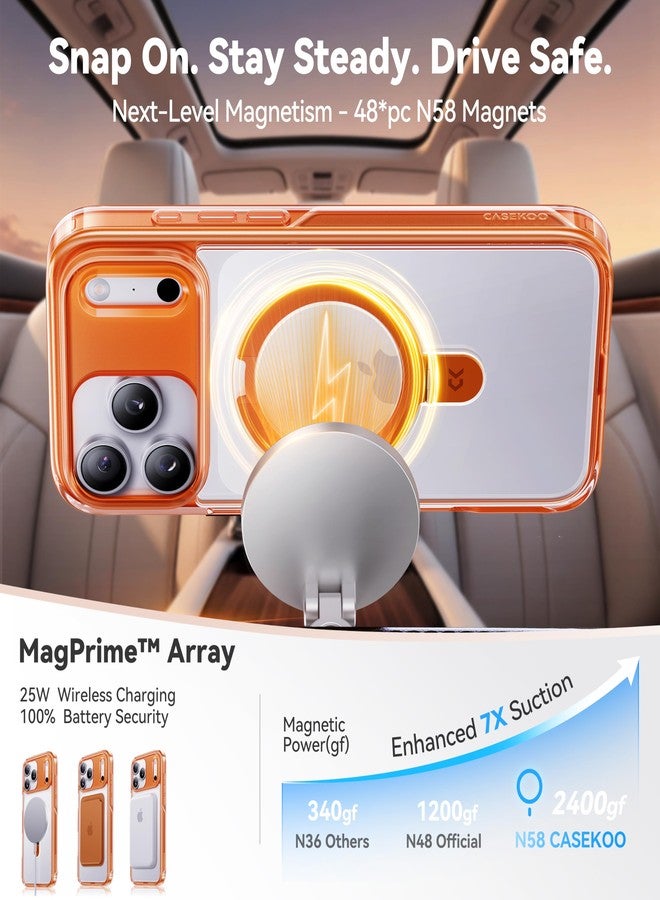 جراب CASEKOO الرسمي باللون البرتقالي الكوني لهاتف iPhone 17 Pro Max مع حامل مغناطيسي فائق، مناسب لـ MagSafe، حماية عسكرية بطول 16 قدمًا، غطاء شفاف رفيع لهاتف iPhone 17 Pro Max 6.9 بوصة، برتقالي - Image 3
