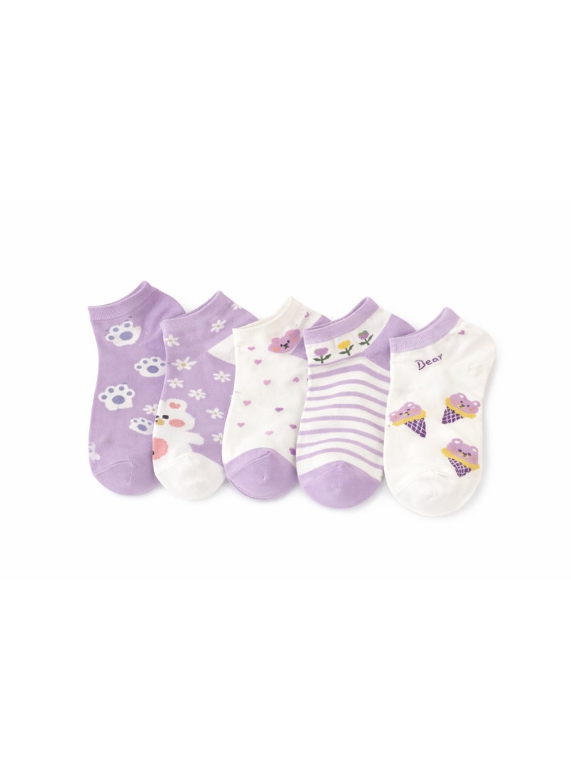 Trendora  Women's Cotton Ankle Socks, Mixed Colours, 5 Pairs, Cotton Blend, Casual Comfort, Closed Toe - Image 1