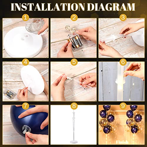 Sosation 2 Set Floor Balloon Column Stand Kit with 40 Balloons and LED Light Holder Ideal for Graduation Birthday Wedding Baby Shower Party Decor SuppliesNavy Blue - Image 5