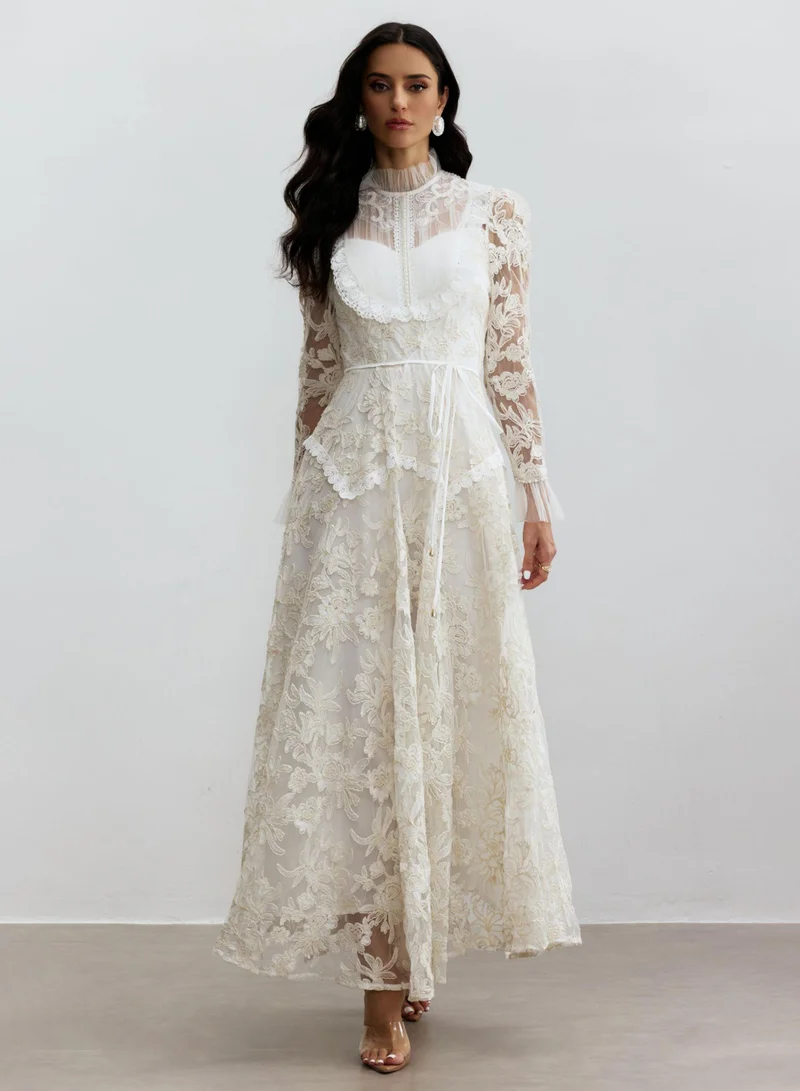 Sunfere Alice Floral Lace Mock Neck Maxi Dress