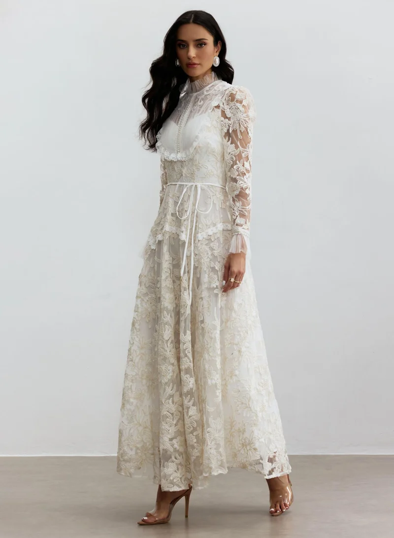 Sunfere Alice Floral Lace Mock Neck Maxi Dress
