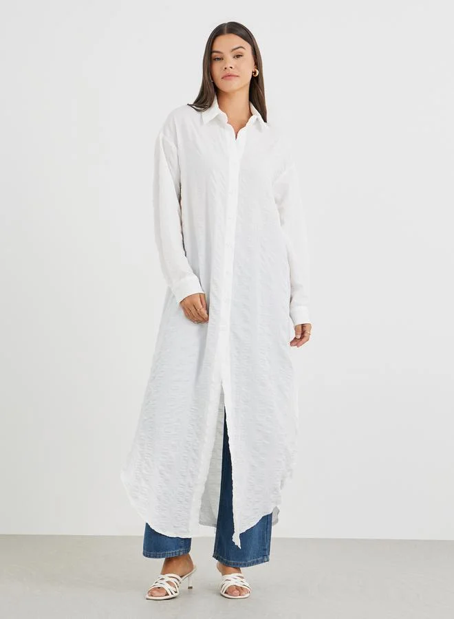 Styli Styli Plain Regular Fit Button Closure Maxi Kimono