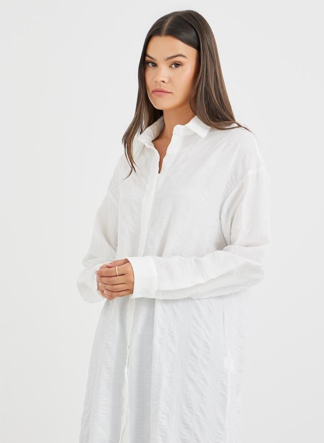 Styli Plain Regular Fit Button Closure Maxi Kimono - Image 3