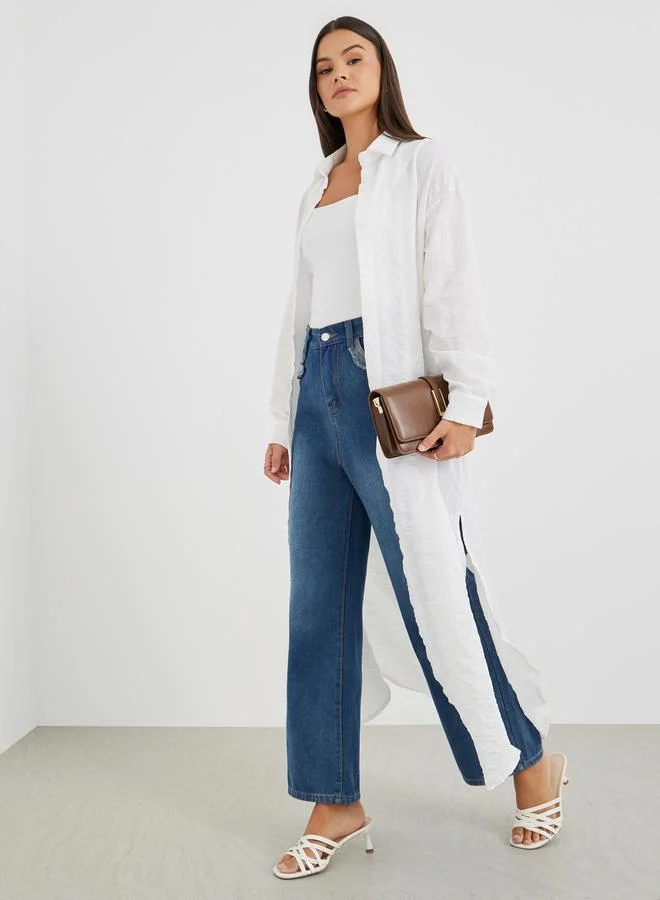 Styli Styli Plain Regular Fit Button Closure Maxi Kimono