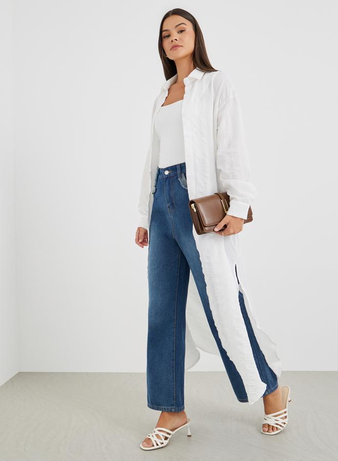 Styli Plain Regular Fit Button Closure Maxi Kimono - Image 1